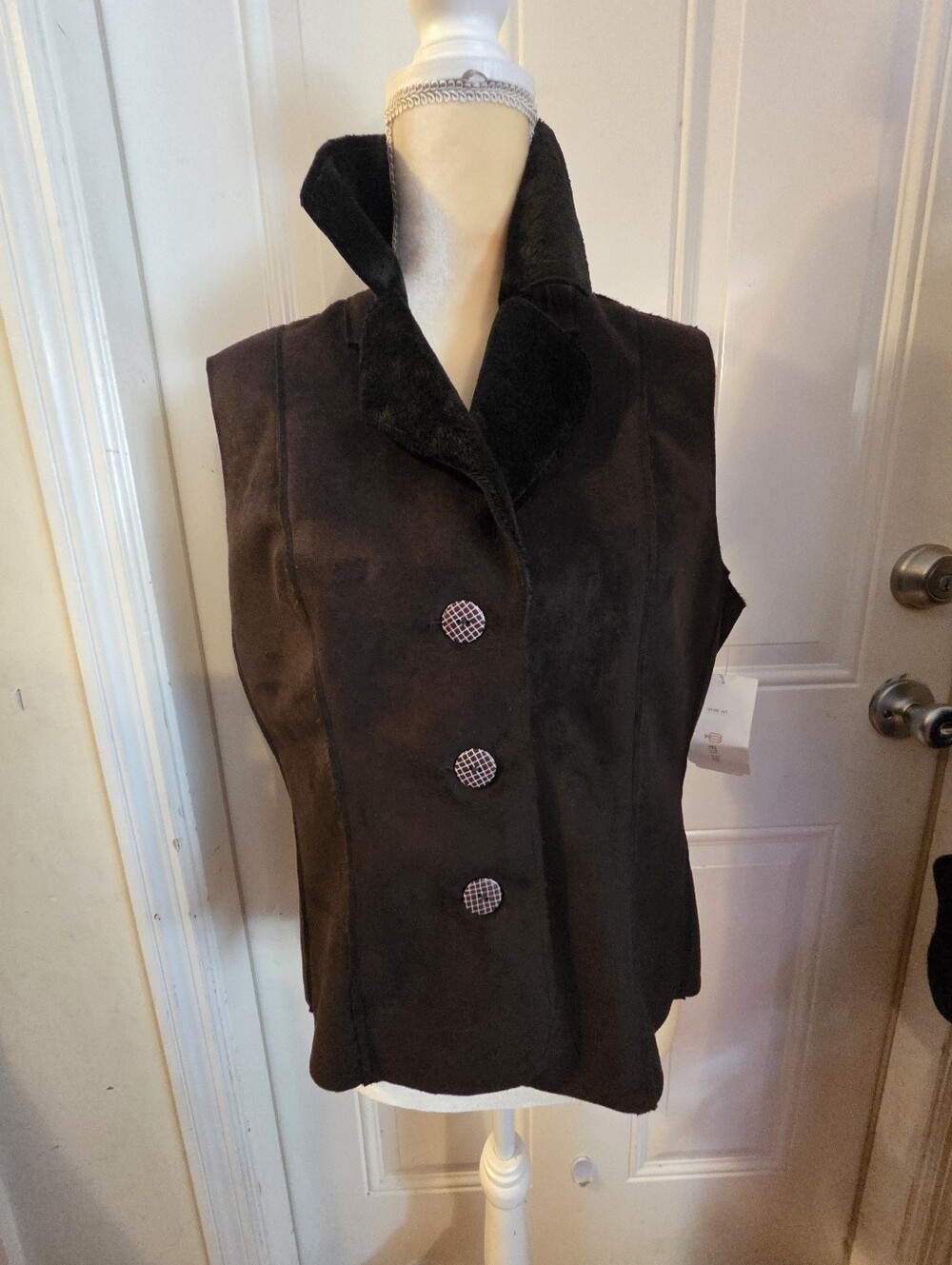 NWT Vintage Y2K Erin London Reversible Faux Fur Suede Vest Brown Size Small Rare
